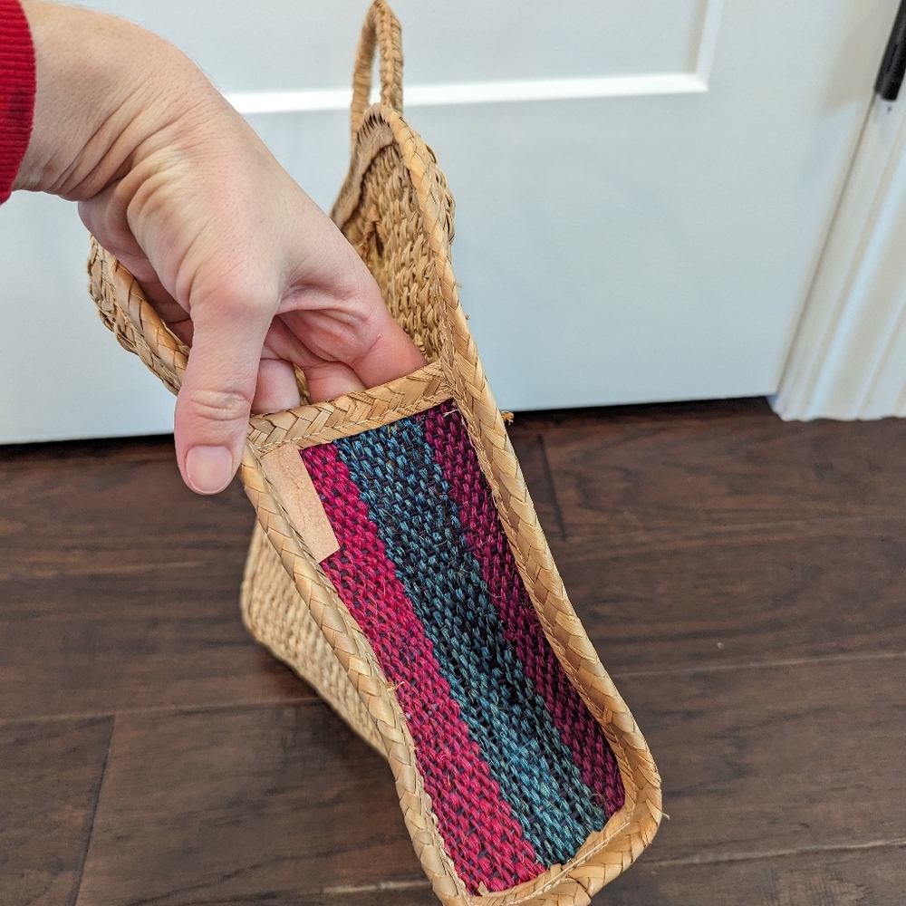 Woven Rattan Mexican Tote Bag Boho Bohemian - Picture 7 of 8